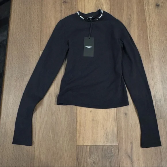 NWT SKIMS Dolce&Gabbana X Cotton Jersey Long Sleeve T-Shirt - Onyx Sz Small - Picture 2 of 4